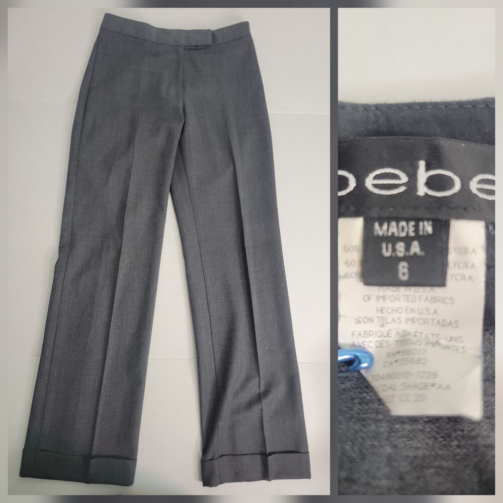 Bebe Pants Womens SZ 6 Wool Blend High Rise Office Siren Academia Cuffed Gray
